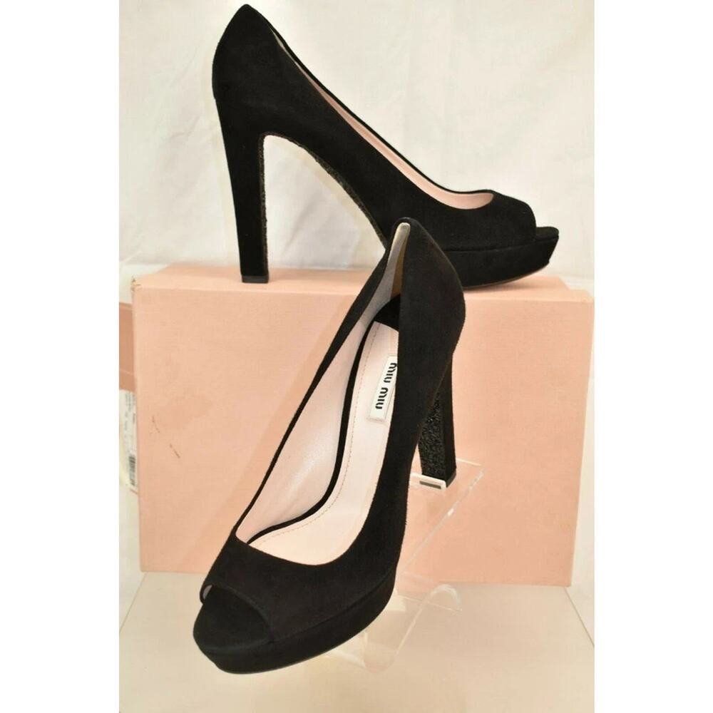 MIU MIU PRADA 5KP219 BLACK SUEDE GLITTER SOLES HIGH HEEL PUMPS 41 ITALY
